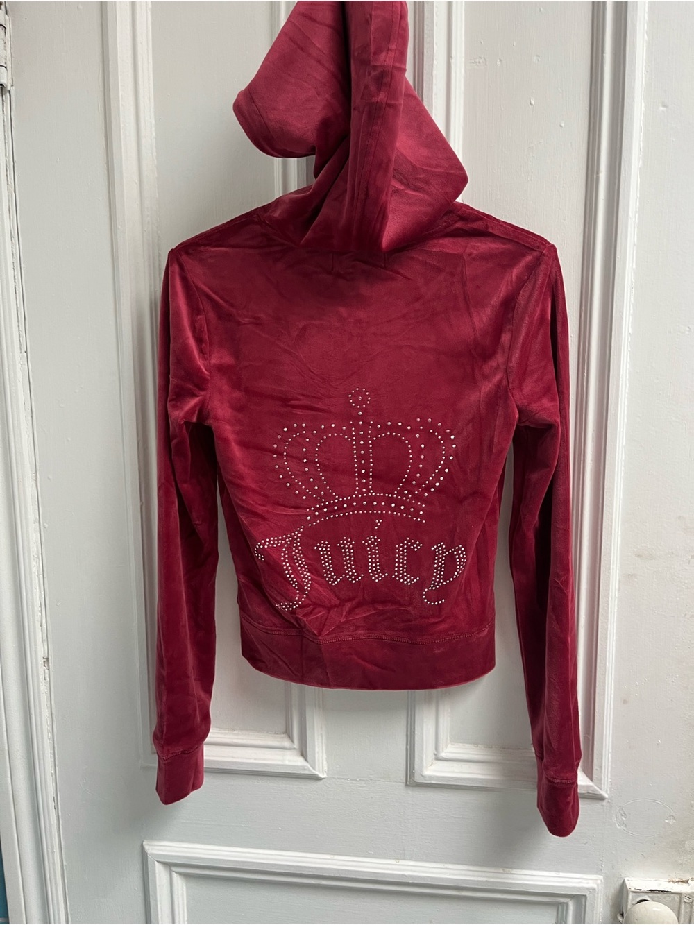 Juicy Couture Wine Velour Rhinestone Crown Hoodie Jacket